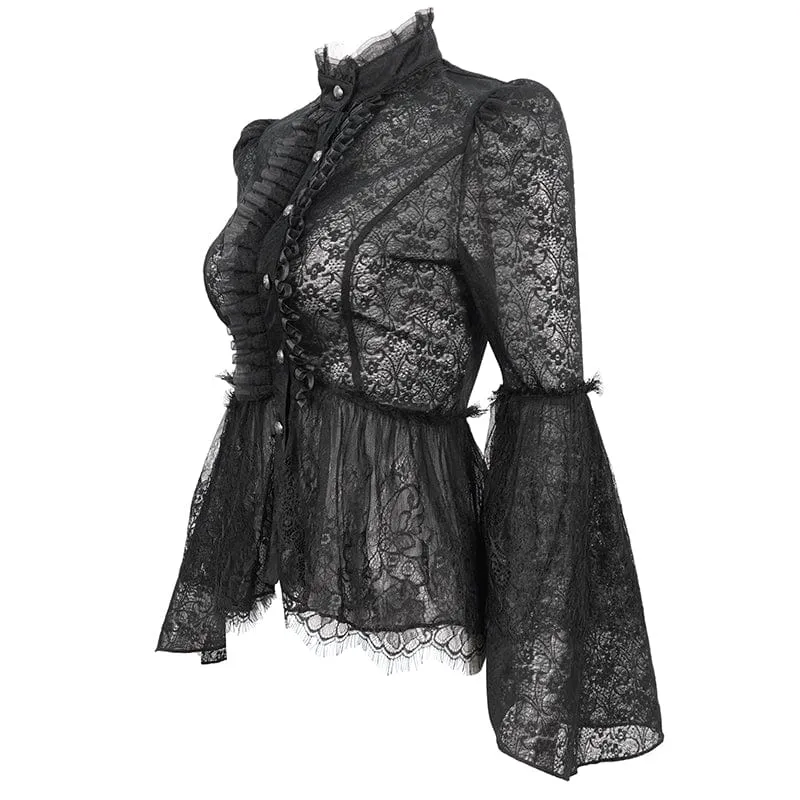 Gothic-Spitzenhemd mit ausgestellten Ärmeln für Damen
