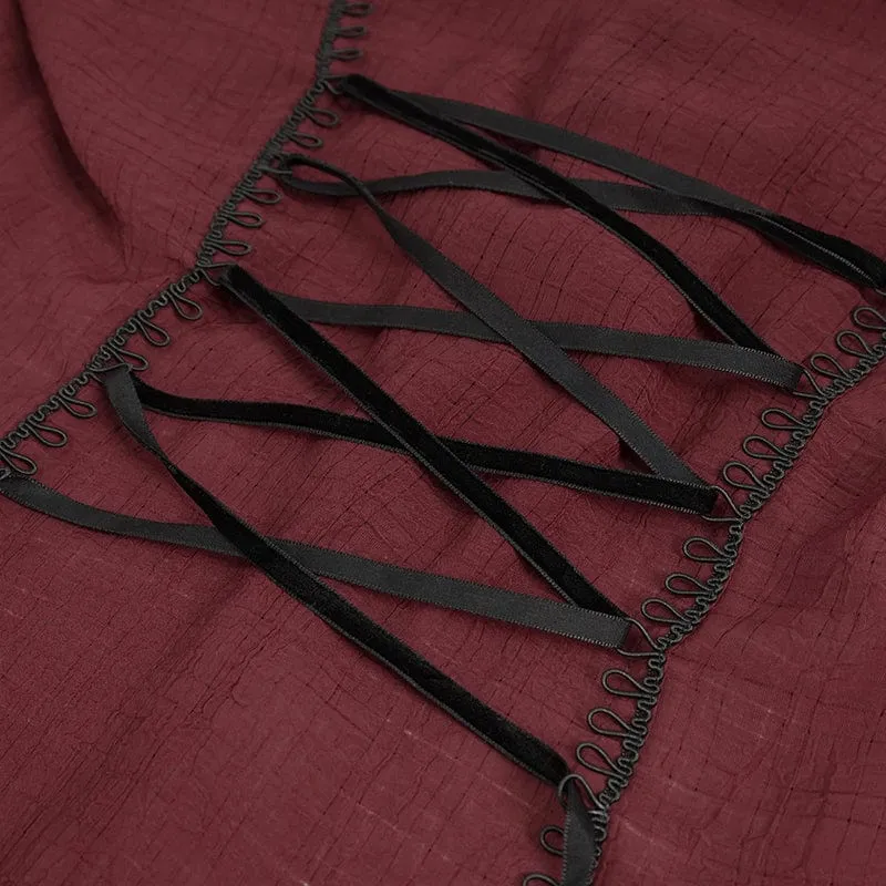 Damen Gothic Tiefer Rüschen Sheer Shirt Rot
