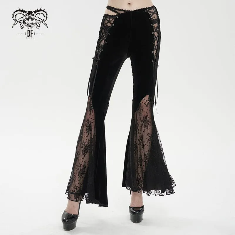 Gothic Lace Splice Samt Schlaghose für Damen