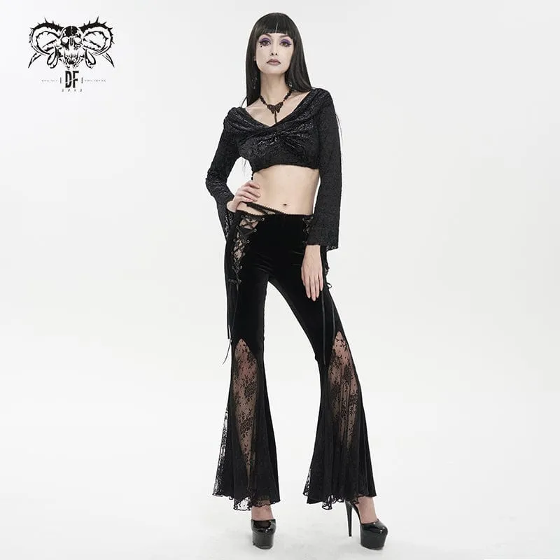 Gothic Lace Splice Samt Schlaghose für Damen