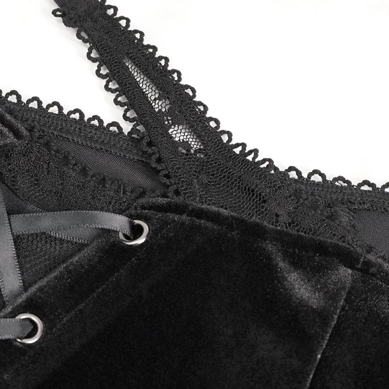 Gothic Lace Splice Samt Schlaghose für Damen