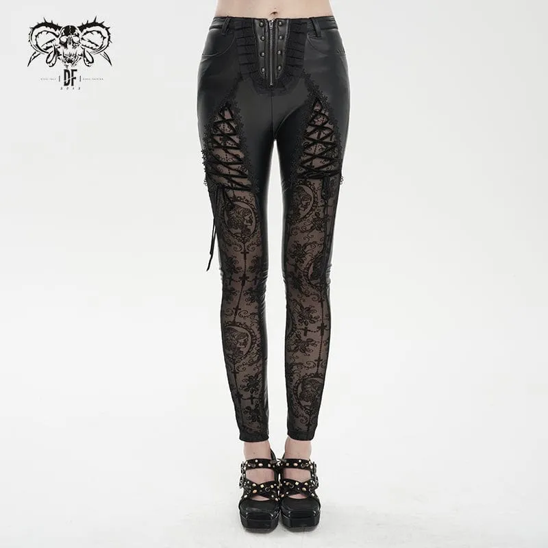 Gothic-Splice-Leggings aus Kunstleder für Damen