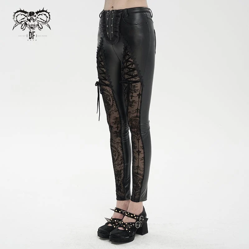 Gothic-Splice-Leggings aus Kunstleder für Damen