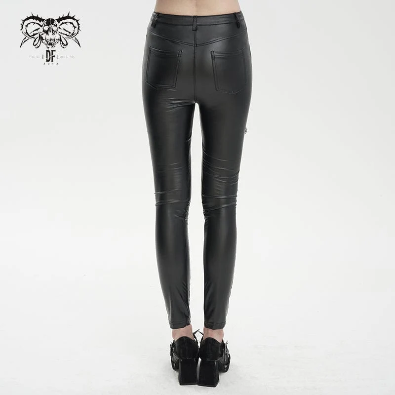 Gothic-Splice-Leggings aus Kunstleder für Damen