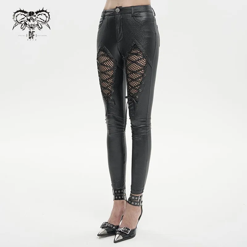 Gothic-Mesh-Splice-Leggings aus Kunstleder für Damen
