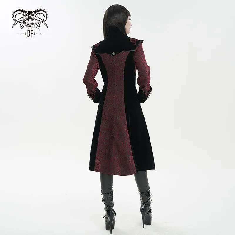 Damen Gothic Stehkragen Floral bestickter Mantel Rot