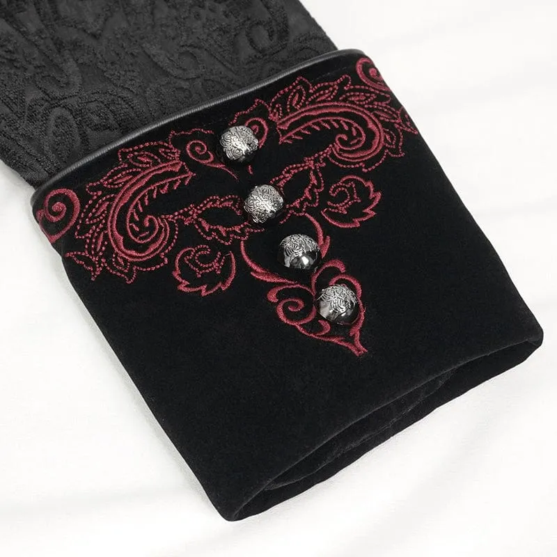 Damen Gothic Stehkragen Floral bestickter Mantel Schwarz
