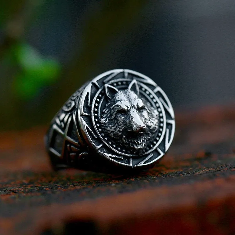 Herren Punk Wolf Totem Ring