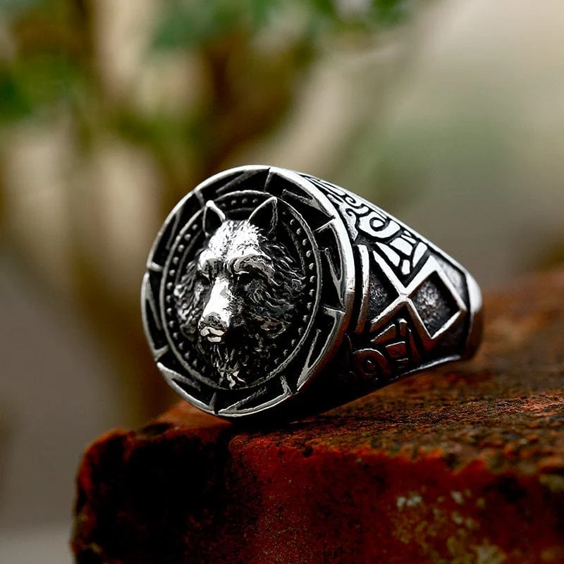 Herren Punk Wolf Totem Ring
