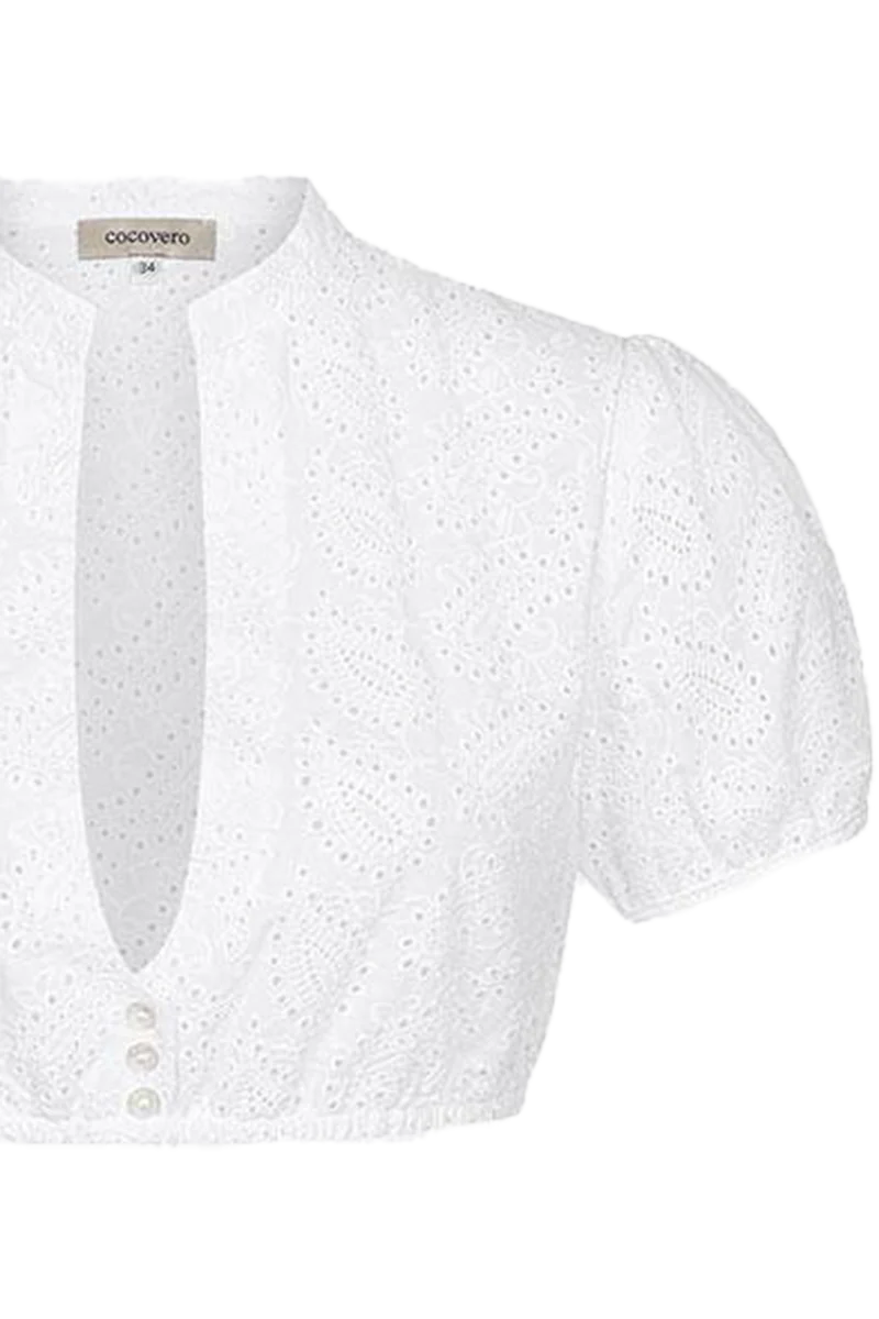 Dirndlbluse mit Lochstickerei und Puffärmel