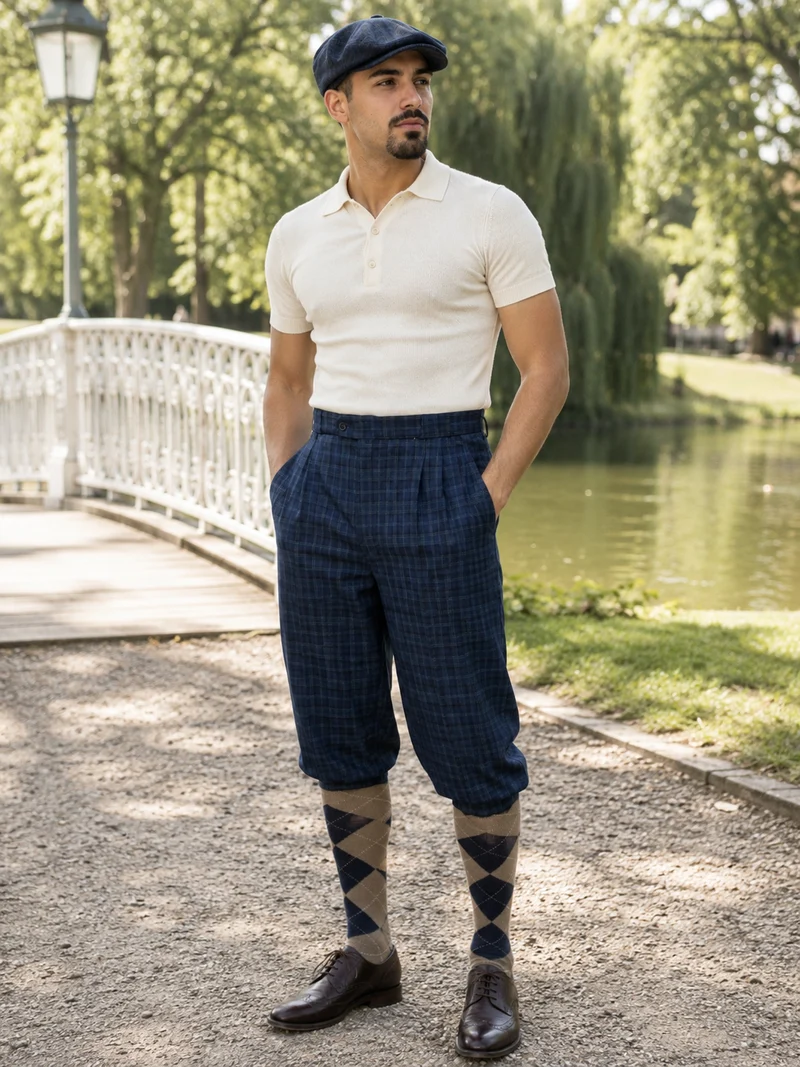 Vintage Knickerbocker Hose Herren Blau Kariert Gr. 48 – 20er Stil