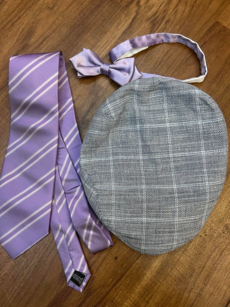 Vintage Accessoires Set Herren – Schiebermütze Gr. 60, Fliege & Seidenkrawatte