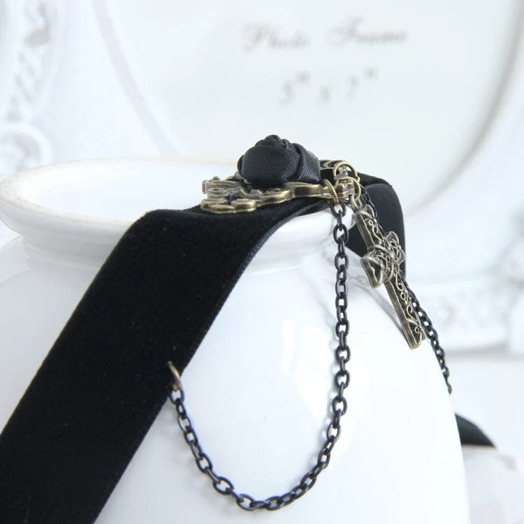Gothic Rose Cross Choker für Damen mit Kette