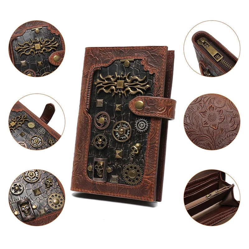 Unisex Steampunk Gear geprägte Brieftasche