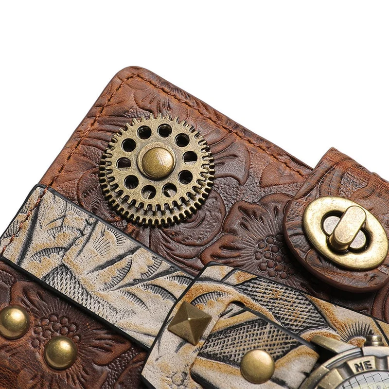 Unisex Steampunk Gear Uhr geprägte Brieftasche