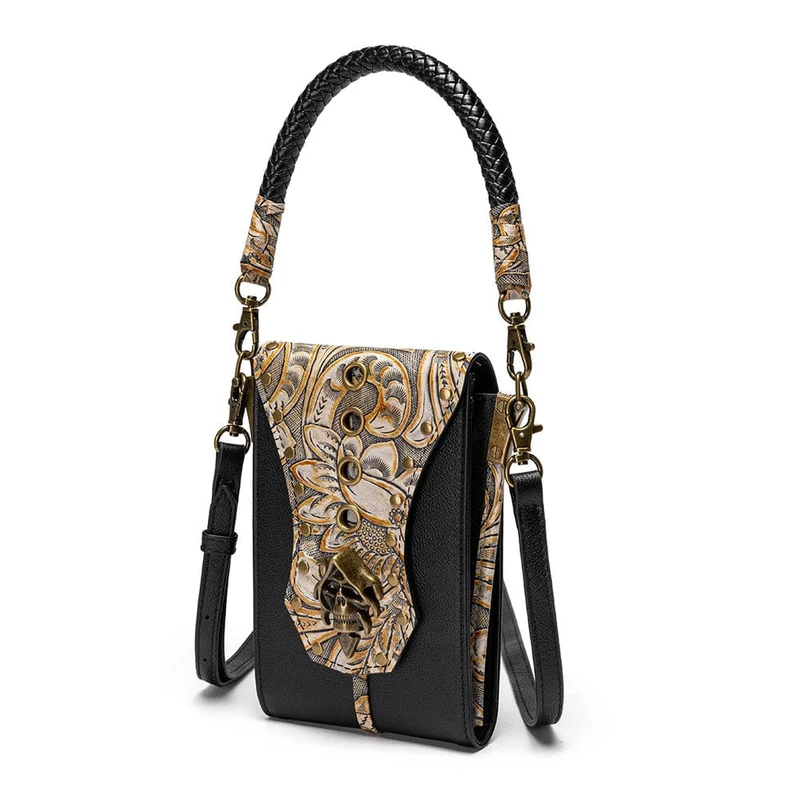 Mini-Tasche mit Steampunk-Schädelprägung für Damen