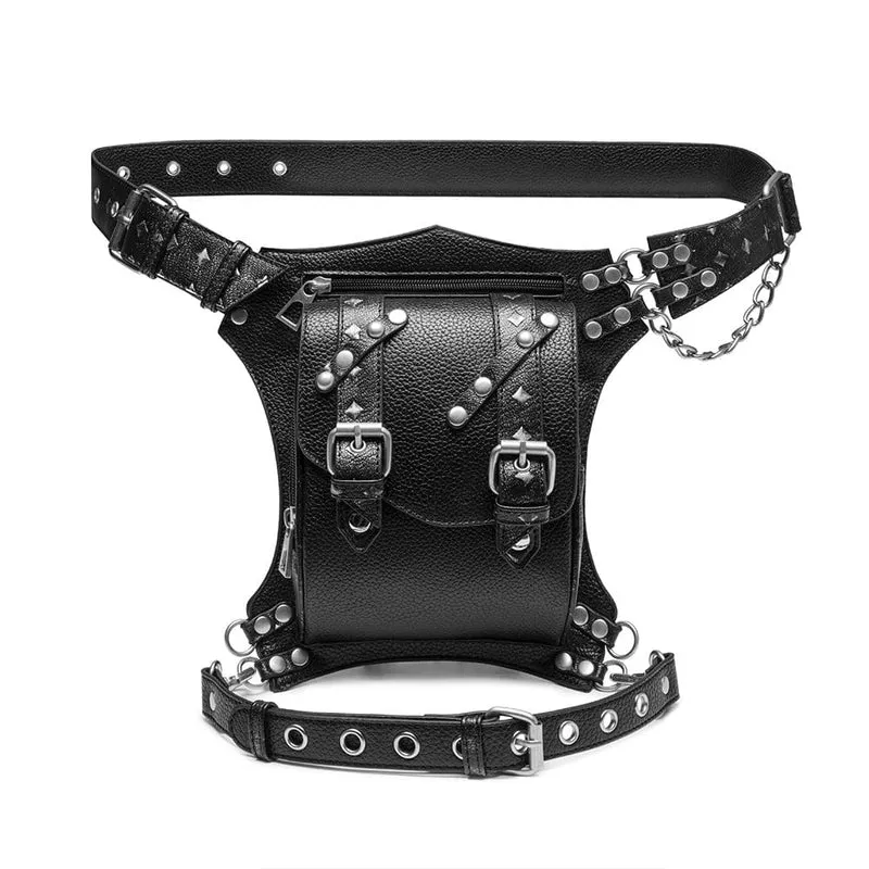 Steampunk Gürteltasche aus Kunstleder mit genagelter Schnalle für Herren