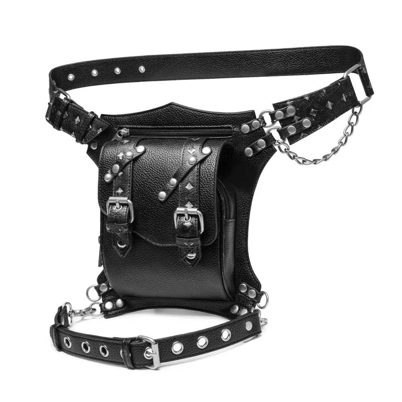 Steampunk Gürteltasche aus Kunstleder mit genagelter Schnalle für Herren