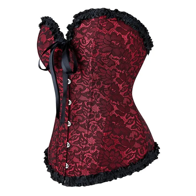 Gothic Vollbrustkorsett mit Rüschen und floraler Spitze für Damen