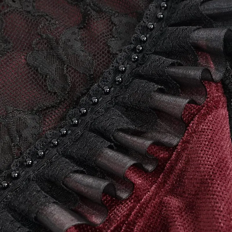 Zweifarbiges, zweifarbiges, gekräuseltes Spitzenhemd mit Puffärmeln für Damen