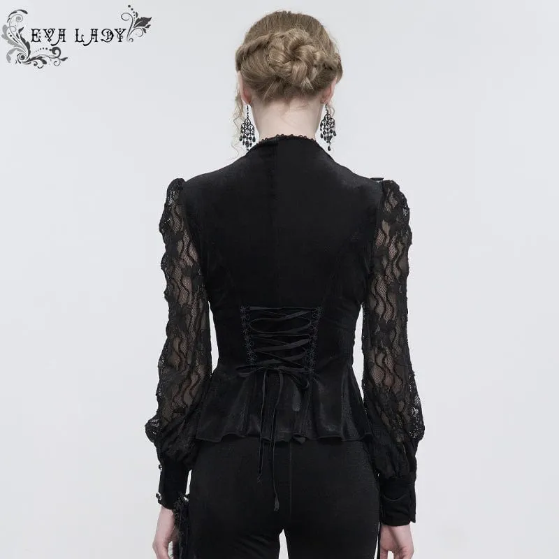 Damen Gothic Puffärmel Rüschen Spitzenhemd