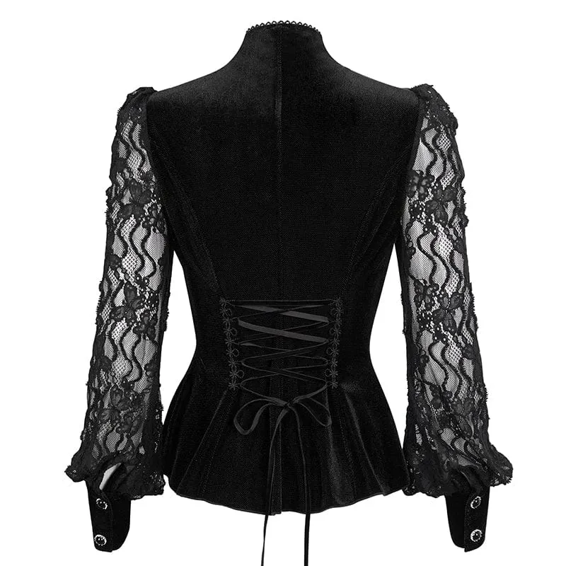 Damen Gothic Puffärmel Rüschen Spitzenhemd