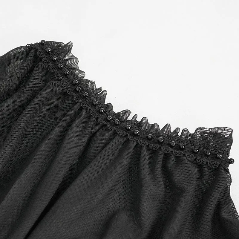 Damen Gothic Riemchen Mesh Splice Perlenhemd