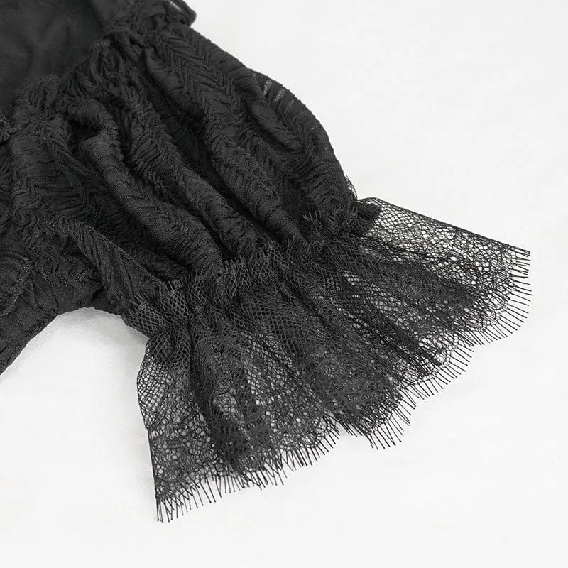 Damen Gothic Riemchen Mesh Splice Perlenhemd
