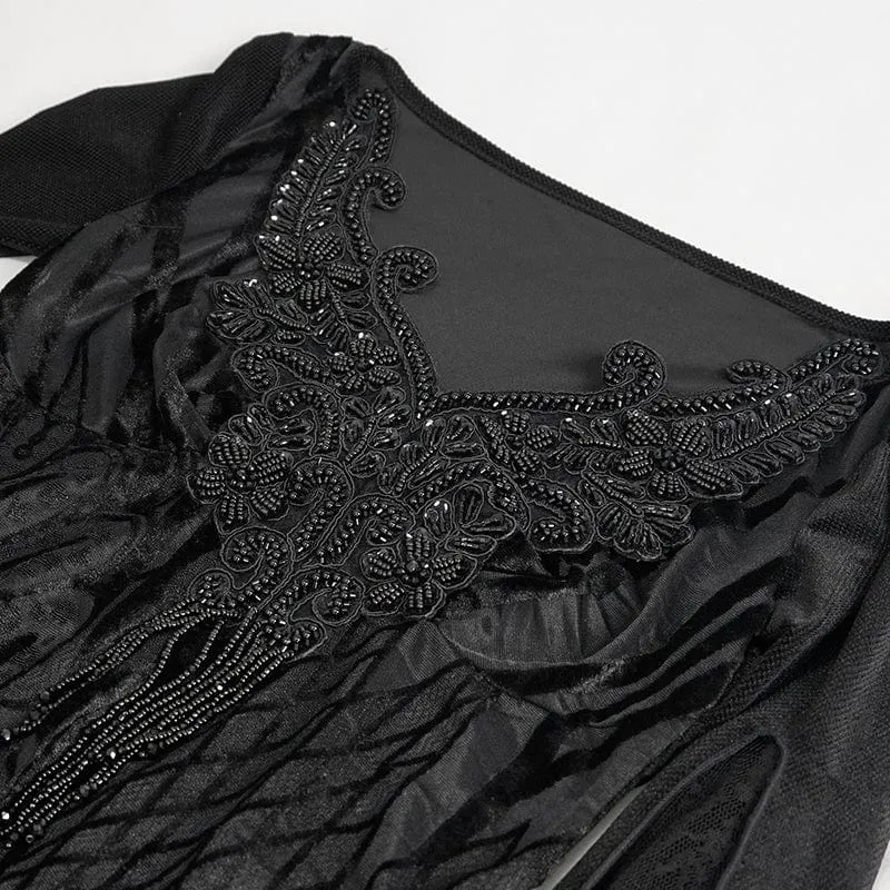 Damen Gothic Flared Sleeved Lace Splice Perlenhemd