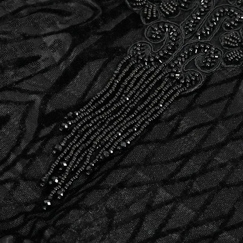 Damen Gothic Flared Sleeved Lace Splice Perlenhemd
