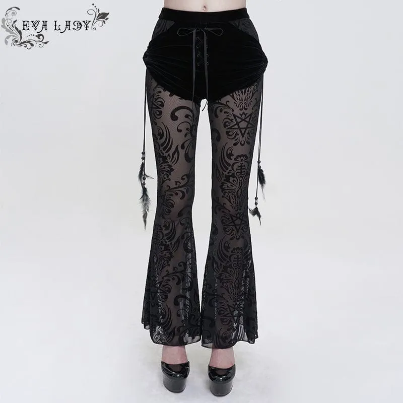 Damen Gothic Drawstring Mesh Splice Schlaghose