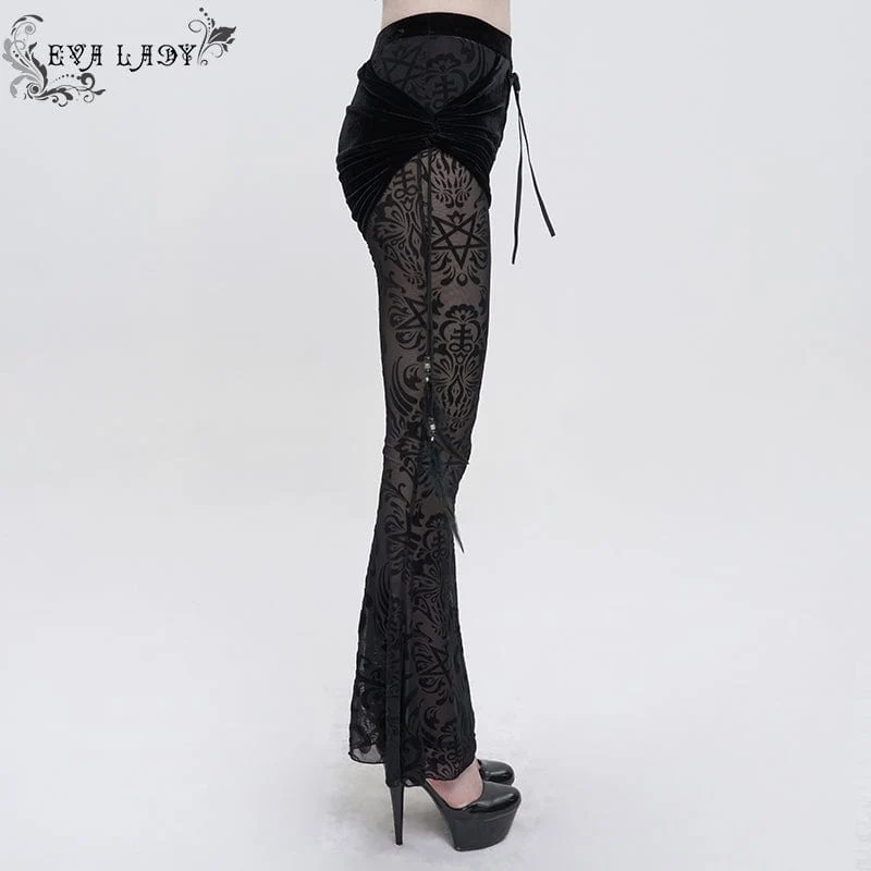 Damen Gothic Drawstring Mesh Splice Schlaghose