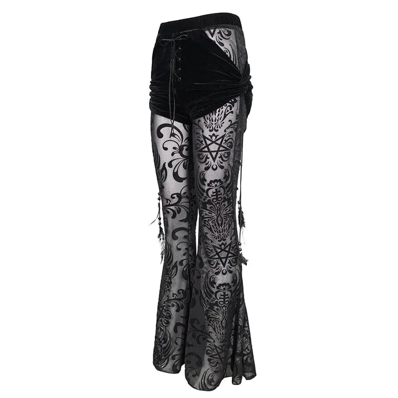 Damen Gothic Drawstring Mesh Splice Schlaghose