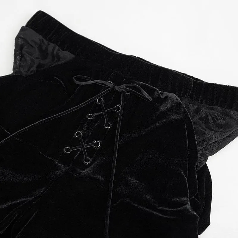 Damen Gothic Drawstring Mesh Splice Schlaghose