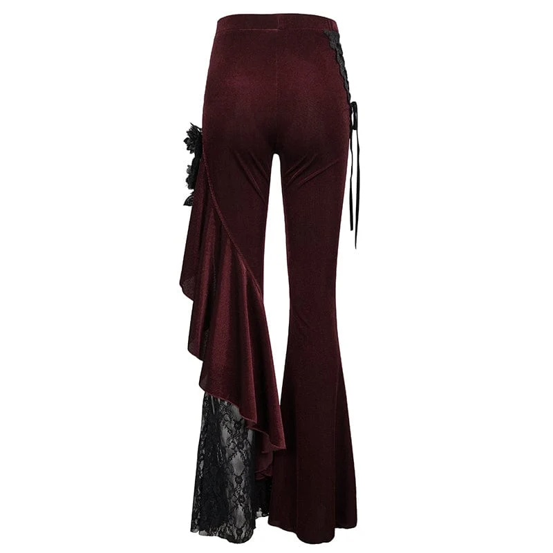 Damen Gothic Riemchen Spitze Splice Schlaghose Rot