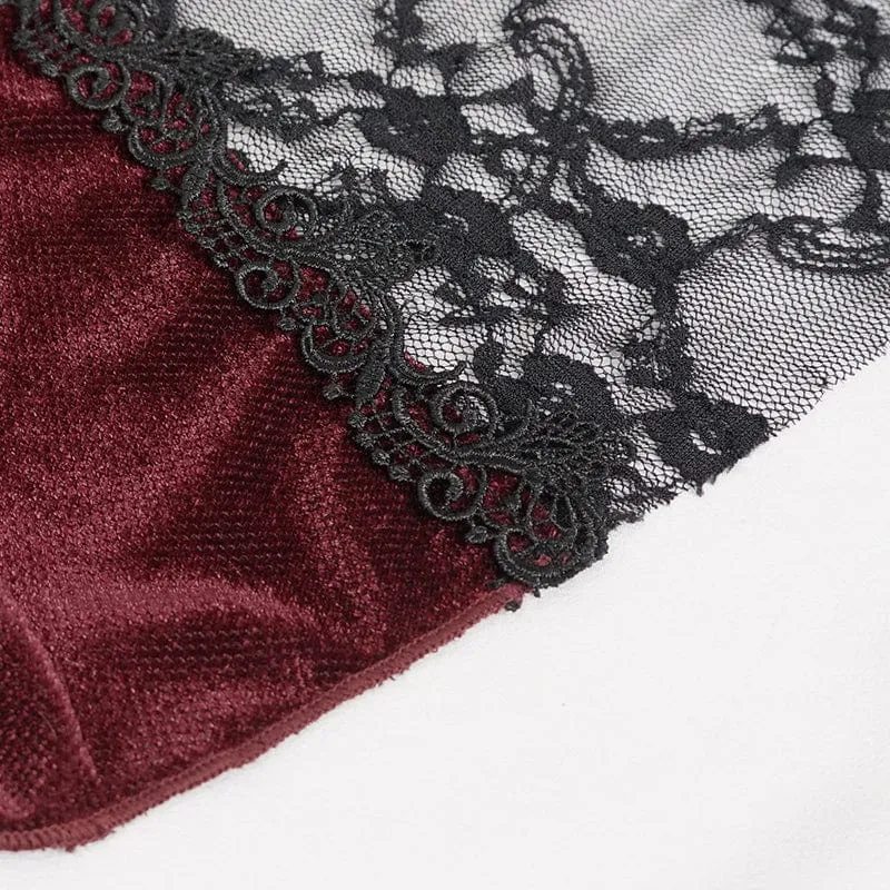 Damen Gothic Riemchen Spitze Splice Schlaghose Rot