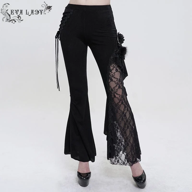 Gothic Riemchen-Splice-Schlaghose für Damen