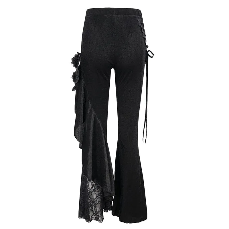 Gothic Riemchen-Splice-Schlaghose für Damen