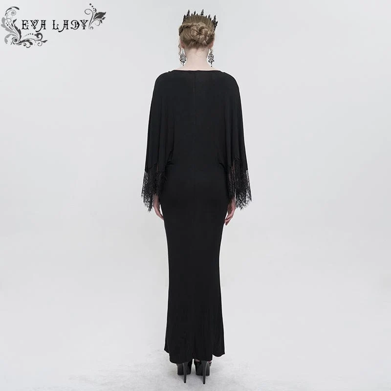 Gothic-Spitzenkleid mit Blumenstickerei und tiefem Ausschnitt für Damen