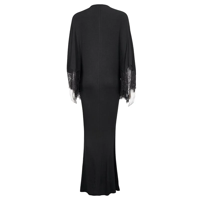 Gothic-Spitzenkleid mit Blumenstickerei und tiefem Ausschnitt für Damen