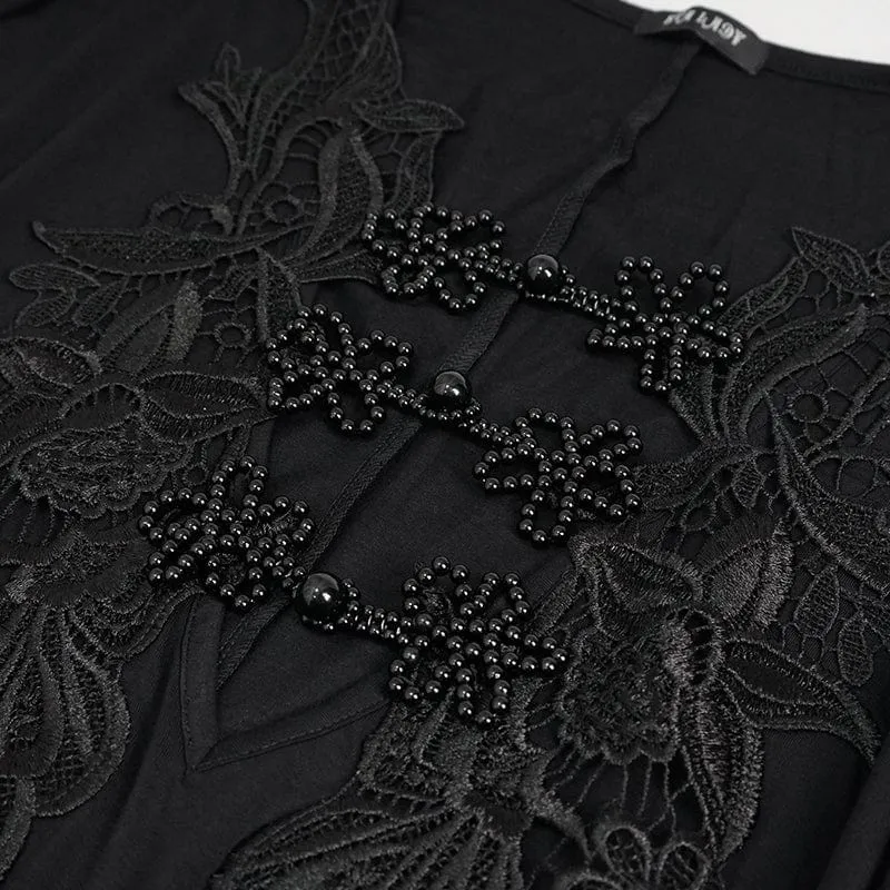 Gothic-Spitzenkleid mit Blumenstickerei und tiefem Ausschnitt für Damen