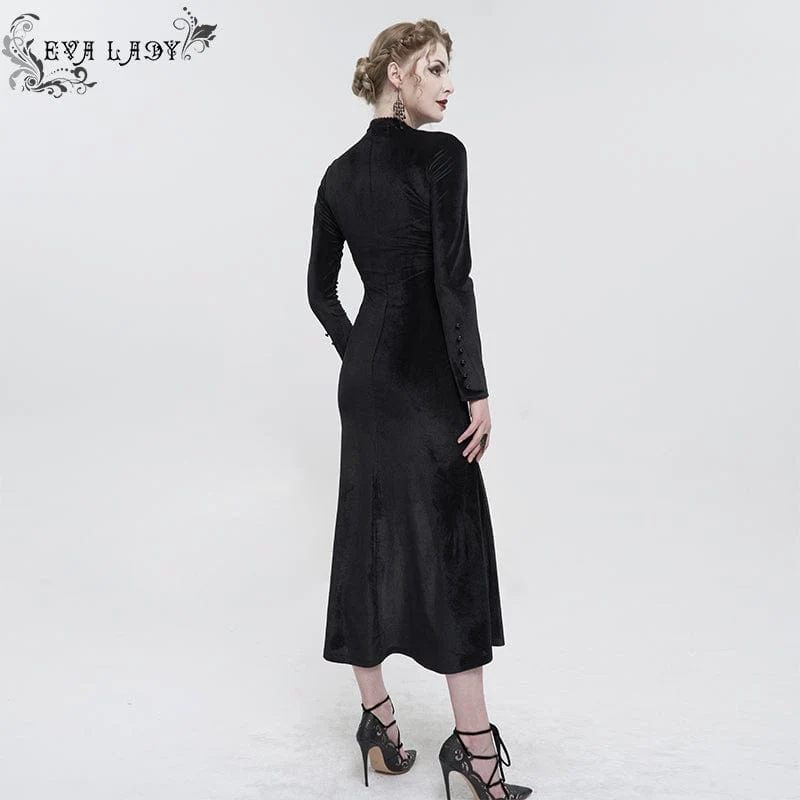 Gothic-Mesh-Splice-Perlen-Split-Kleid für Damen
