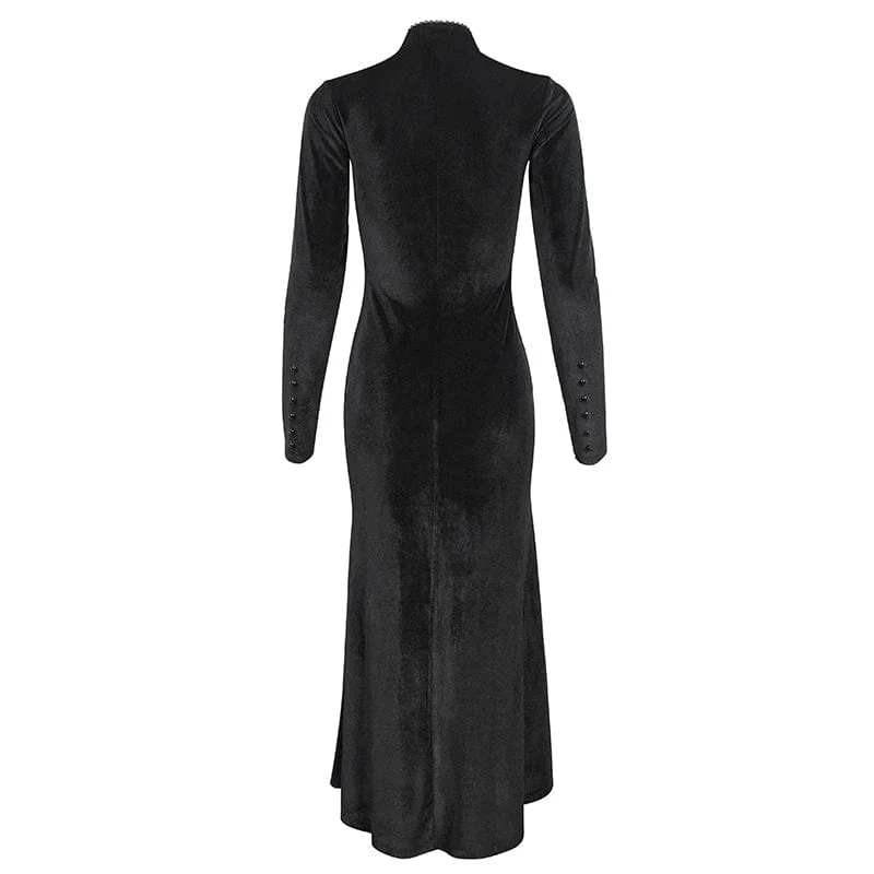 Gothic-Mesh-Splice-Perlen-Split-Kleid für Damen