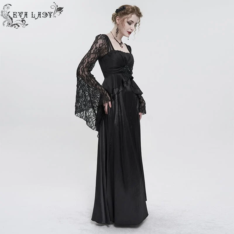 Damen-Brautkleid im Gothic-Stil mit ausgestellten Ärmeln und Spitzenspleiß
