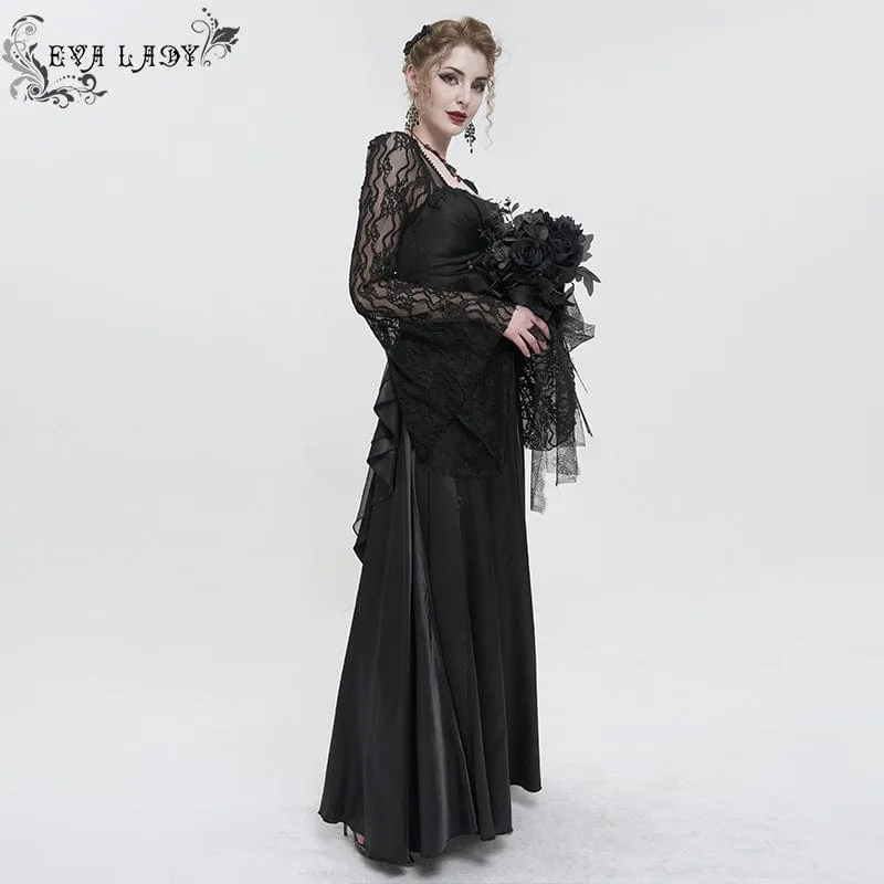 Damen-Brautkleid im Gothic-Stil mit ausgestellten Ärmeln und Spitzenspleiß