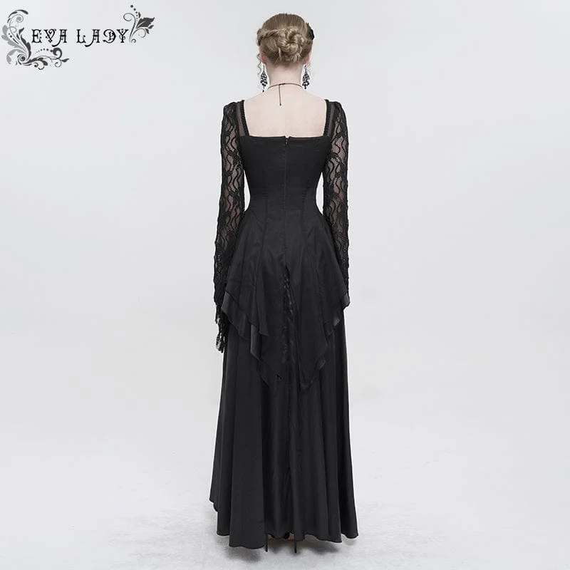 Damen-Brautkleid im Gothic-Stil mit ausgestellten Ärmeln und Spitzenspleiß
