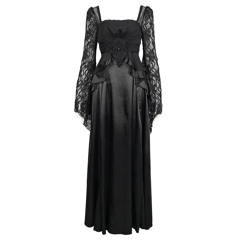 Damen-Brautkleid im Gothic-Stil mit ausgestellten Ärmeln und Spitzenspleiß