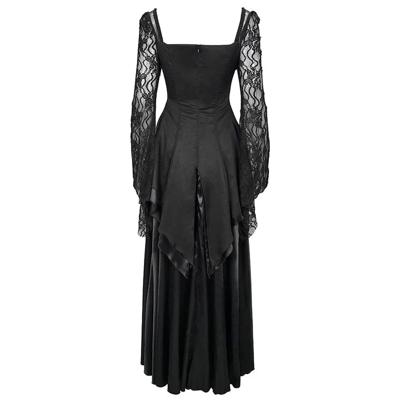 Damen-Brautkleid im Gothic-Stil mit ausgestellten Ärmeln und Spitzenspleiß