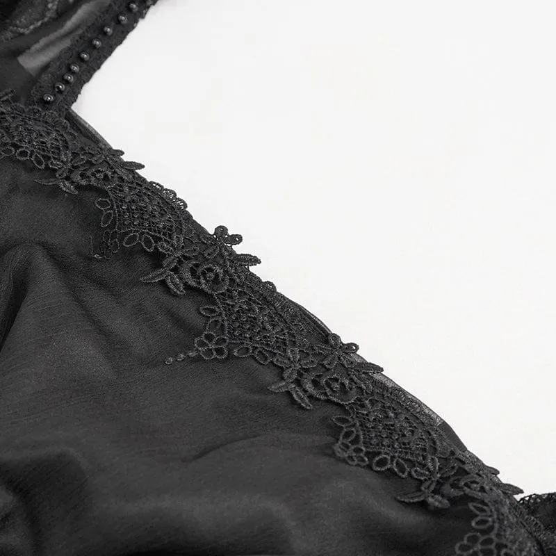 Damen-Brautkleid im Gothic-Stil mit ausgestellten Ärmeln und Spitzenspleiß