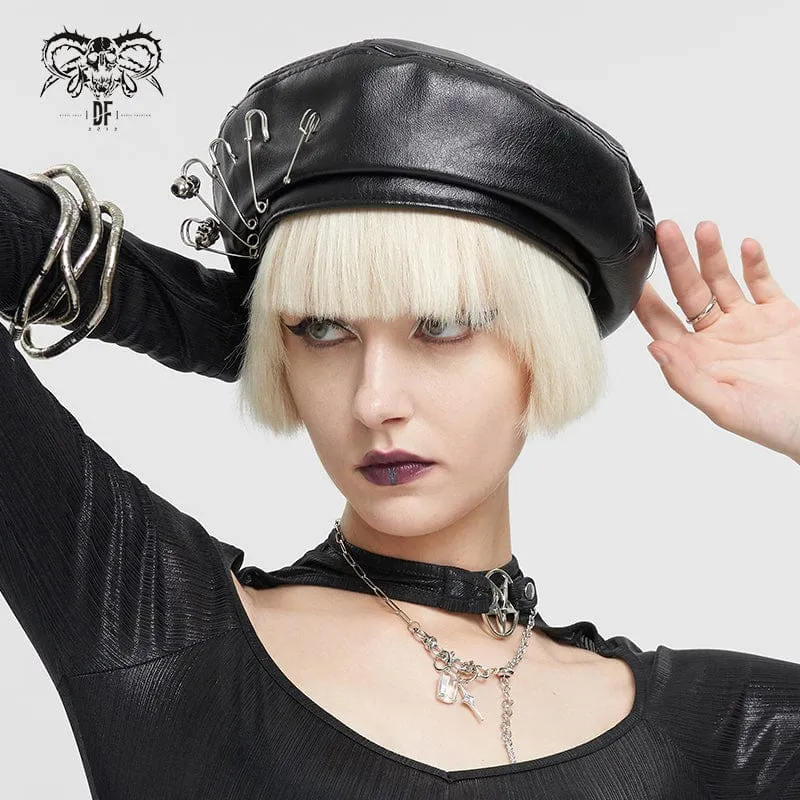 Damen Punk Clips Kunstleder Hut